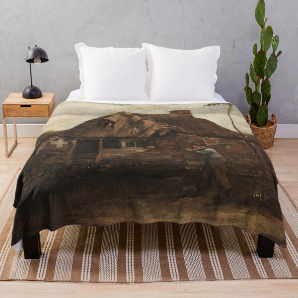 Item preview, Cabaña Con Campesino Regresando a Casa by Vincent van Gogh: Rustic Cottage Art Print designed and sold by artofuniverse.