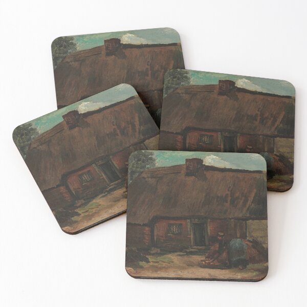 Item preview, Cottage With Peasant Woman Digging by Vincent van Gogh: Rustic Farmhouse Poster designed and sold by artofuniverse.