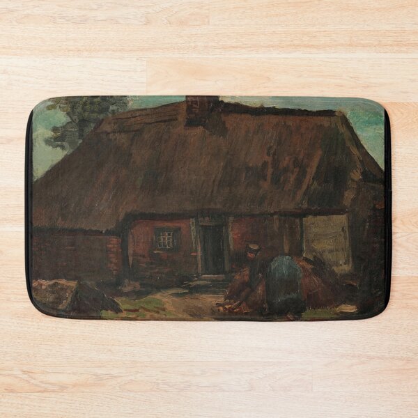 Item preview, Cottage With Peasant Woman Digging by Vincent van Gogh: Rustic Farmhouse Poster designed and sold by artofuniverse.