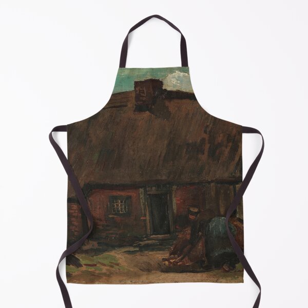 Item preview, Cottage With Peasant Woman Digging by Vincent van Gogh: Rustic Farmhouse Poster designed and sold by artofuniverse.