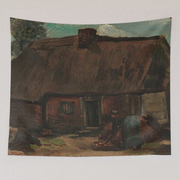 Item preview, Cottage With Peasant Woman Digging by Vincent van Gogh: Rustic Farmhouse Poster designed and sold by artofuniverse.