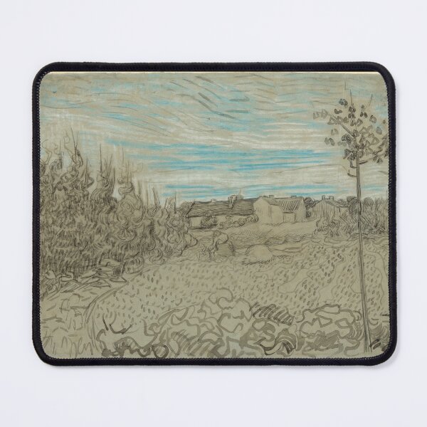 Item preview, Cottages With a Woman Working in the Middle Ground by Vincent van Gogh: Rural Landscape Poster designed and sold by artofuniverse.