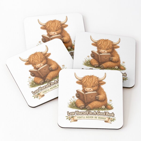 Item preview, Cute Highland Cow Reading Design – “Lose Yourself In A Good Book” Cozy Book Lover Aesthetic, Cottagecore Animal Art designed and sold by SilenceInNature.