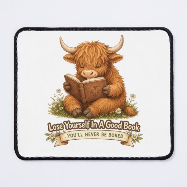 Item preview, Cute Highland Cow Reading Design – “Lose Yourself In A Good Book” Cozy Book Lover Aesthetic, Cottagecore Animal Art designed and sold by SilenceInNature.