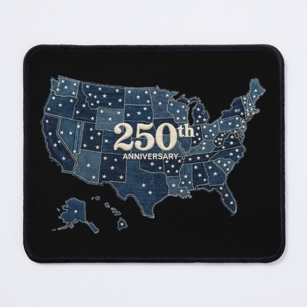 Item preview, USA 250th Anniversary Faux Denim Patchwork Map Patriotic 1776-2026 designed and sold by honkglobin.