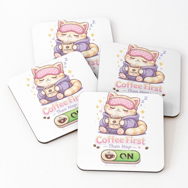 Item preview, Coffee First Then Nap Cute Cat – Funny Sleepy Kawaii Coffee Lover Design designed and sold by Kawaii Cosmos Cats.