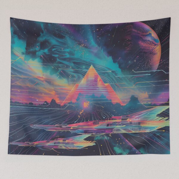 Item preview, Retro Synthwave Space Pyramid Alien Landscape designed and sold by LuminousFoundry.