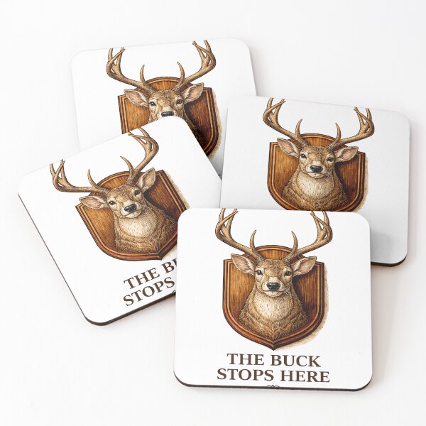 Item preview, The Buck Stops Here – Vintage Taxidermy Deer Pun Illustration designed and sold by Grand Illusions.