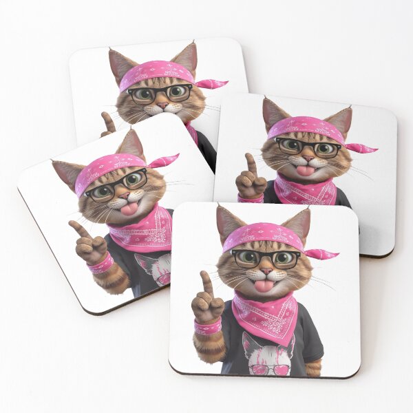 Item preview, Cool Rebel Cat with Pink Bandana - Rocker Kitty Attitude Art designed and sold by Timastorart.