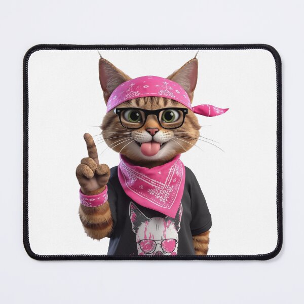 Item preview, Cool Rebel Cat with Pink Bandana - Rocker Kitty Attitude Art designed and sold by Timastorart.