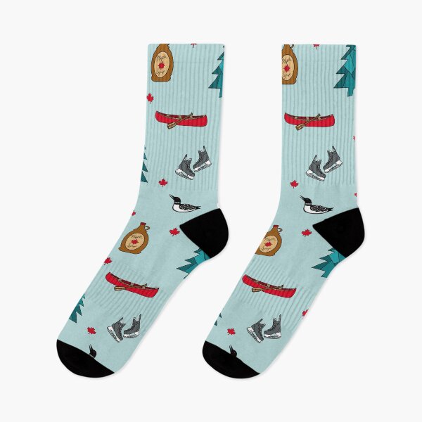 Item preview, Canadiana Pattern — Hand-Drawn Canadian Icons with Loon, Maple Leaf & Hockey Skates designed and sold by nomadraconteur.