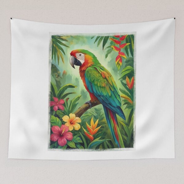 Item preview, Loro en un paisaje floral designed and sold by KriegerTJ.