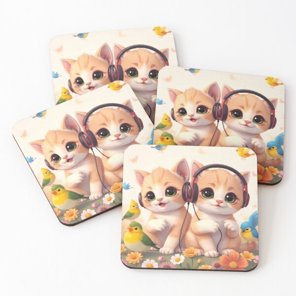 Item preview, Musical Kittens: Cute Cats with Headphones and Spring Birds designed and sold by Serene Strokes Art.