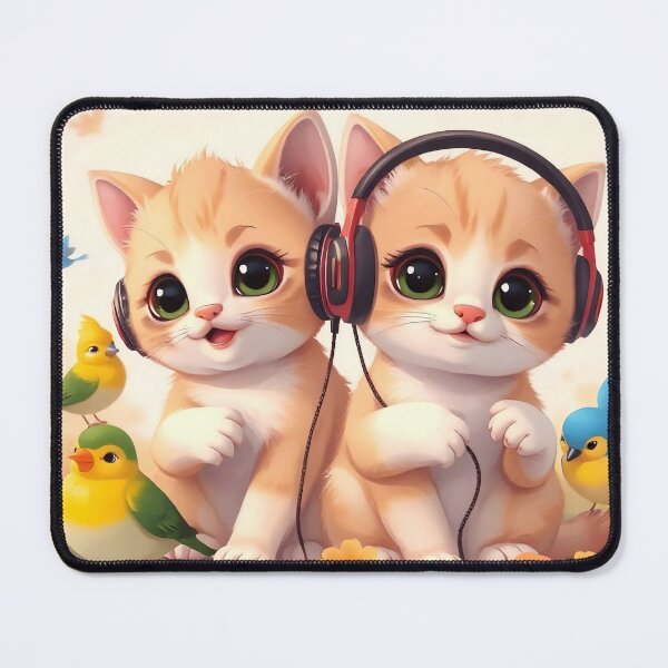 Item preview, Musical Kittens: Cute Cats with Headphones and Spring Birds designed and sold by Serene Strokes Art.