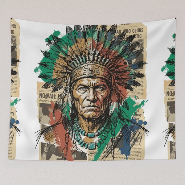 Item preview, Portrait of an Indigenous Chief with a Feathered Headdress (Collage) designed and sold by Honu2025.