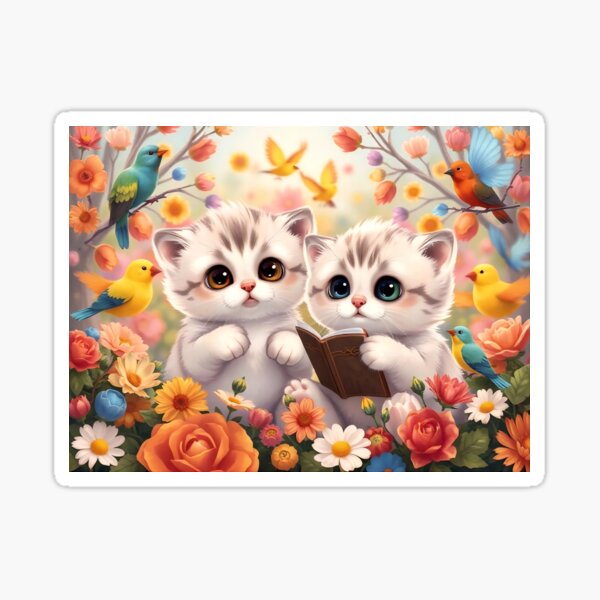 Item preview, Storytime in the Secret Garden: Cute Kittens Reading with Birds designed and sold by Serene Strokes Art.