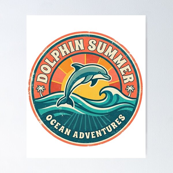 Item preview, Retro Summer Vibe Dolphin | Ocean Beach Party Circle Graphic designed and sold by Wear Sculpt.