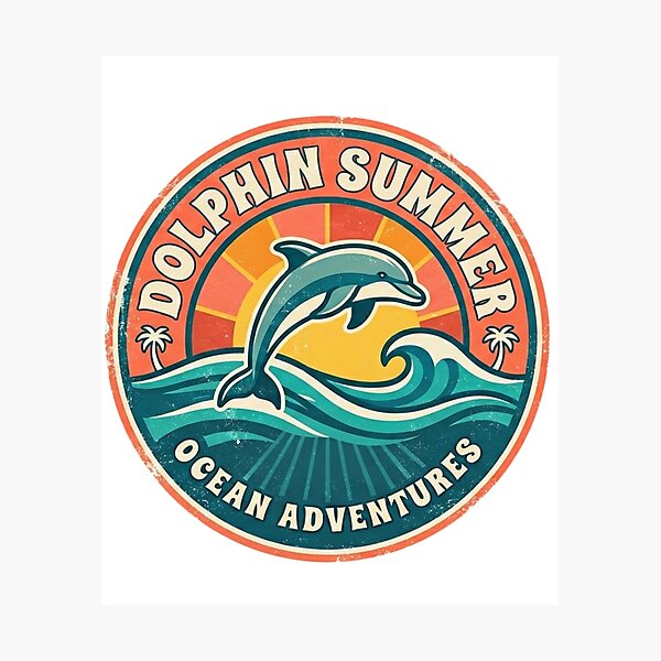 Item preview, Retro Summer Vibe Dolphin | Ocean Beach Party Circle Graphic designed and sold by Wear Sculpt.