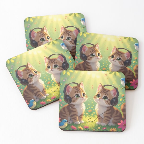 Item preview, Melody of Spring: Musical Kittens with Headphones and Birds designed and sold by Serene Strokes Art.