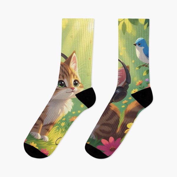 Item preview, Melody of Spring: Musical Kittens with Headphones and Birds designed and sold by Serene Strokes Art.