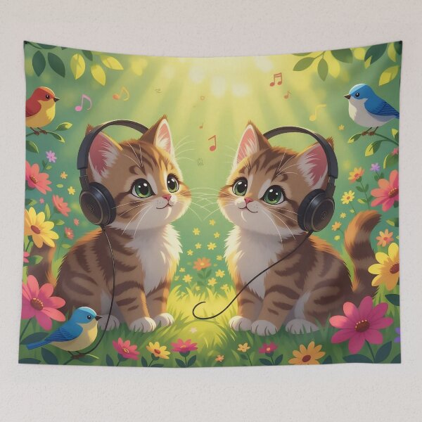Item preview, Melody of Spring: Musical Kittens with Headphones and Birds designed and sold by Serene Strokes Art.