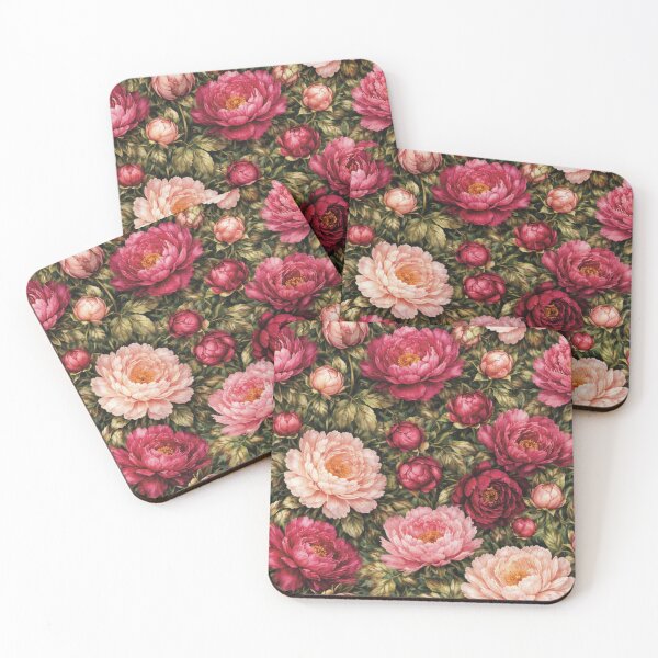 Artikelvorschau, Maximalistisches Aquarell-Pfingstrosenmuster in Rosa und Burgunderrot entworfen und verkauft von Velvet Botanica Atelier.