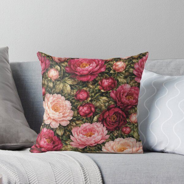 Artikelvorschau, Maximalistisches Aquarell-Pfingstrosenmuster in Rosa und Burgunderrot entworfen und verkauft von Velvet Botanica Atelier.