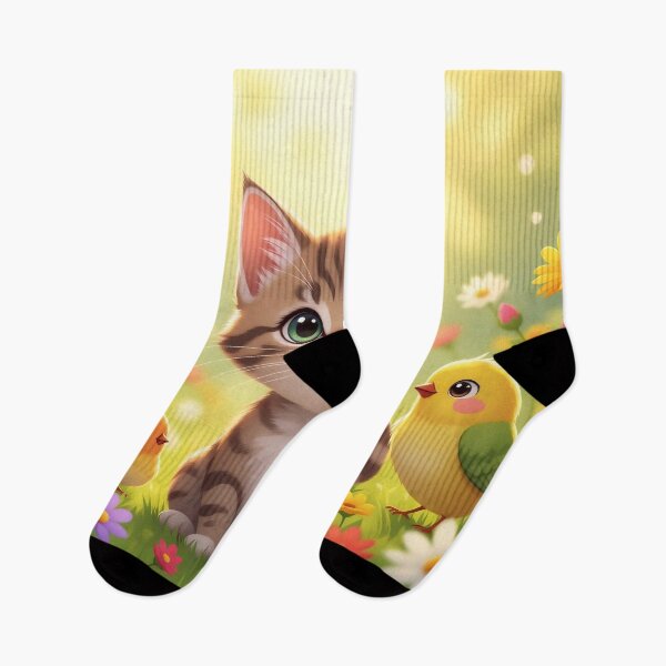 Item preview, Spring Harmony: Cute Tabby Kitten and Colorful Songbirds designed and sold by Serene Strokes Art.