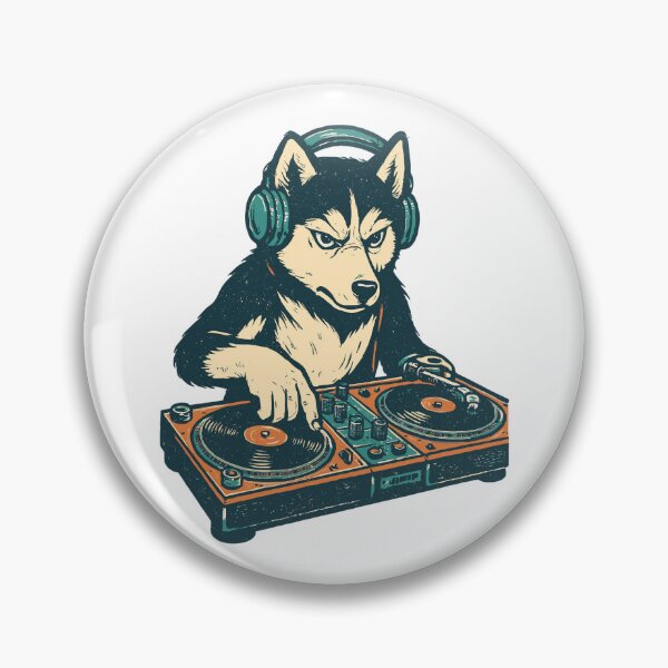 Item preview, Husky DJ Retro Design: Dog at the mixing console designed and sold by Pineapple-Tree.