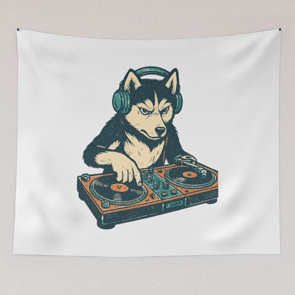 Item preview, Husky DJ Retro Design: Dog at the mixing console designed and sold by Pineapple-Tree.