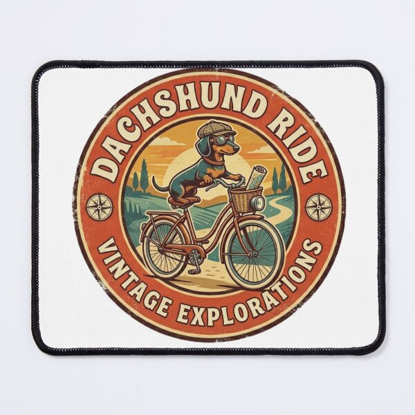 Item preview, Vintage Dachshund Bicycle Adventure - Funny Doxie Dog Riding Retro Bike designed and sold by Wear Sculpt.