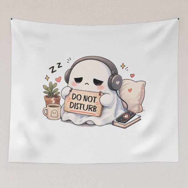 Item preview, Tired Ghost Holding Sign | Cute Kawaii Aesthetic | Introvert Low Energy Mood designed and sold by The Mood Index.