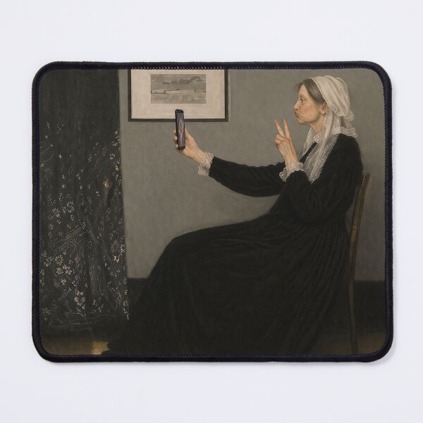 Item preview, Whistler’s Mother Selfie Parody – Classic Art Meme with Smartphone, Duck Lips & Peace Sign designed and sold by DiamondSkyShirt.