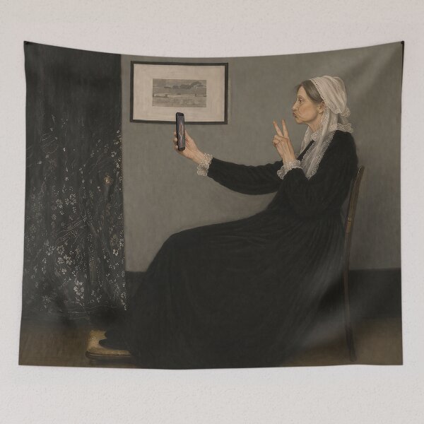 Item preview, Whistler’s Mother Selfie Parody – Classic Art Meme with Smartphone, Duck Lips & Peace Sign designed and sold by DiamondSkyShirt.