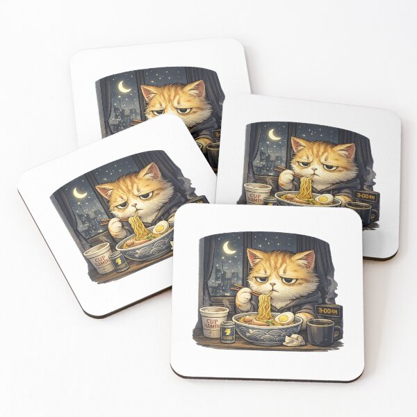 Item preview, Gato soñoliento comiendo ramen a las 3 de la mañana. designed and sold by Hoffmann-Shop.