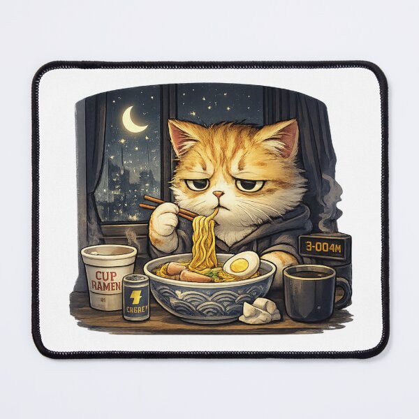Item preview, Sleepy Cat Eating Ramen at 3AM designed and sold by Hoffmann-Shop.