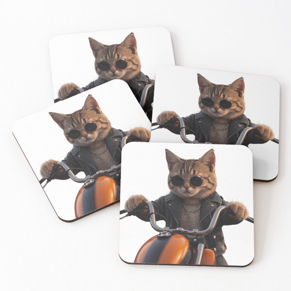 Item preview, Cool Biker Cat on Motorcycle - Rockstar Kitty Biker Attitude Art designed and sold by Timastorart.