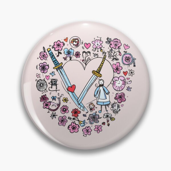 Item preview, Kawaii Doodle Heart Samurai Swords & Flowers Art designed and sold by JR_Concept.