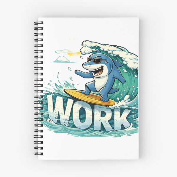Aperçu de l'œuvre Surfer le requin au travail : quel est le travail ? Design amusant créée et vendue par Hoffmann-Shop.
