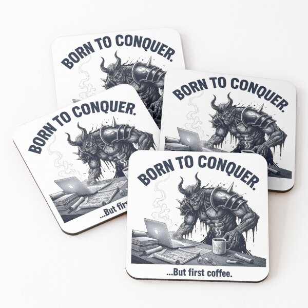 Item preview, Born to Conquer — Demon Office Humor Coffee Meme Illustration designed and sold by Good Vibes .