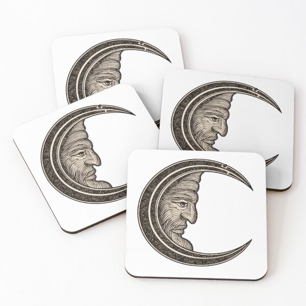 Item preview, Crescent Moon Vintage Engraving Face Design for Celestial Art Lovers designed and sold by RickE.