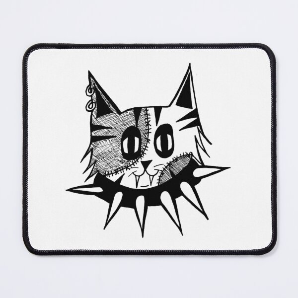 Item preview, Greyscale Tattoo Style Gothic Punk Spiked Kitty Cat designed and sold by KayTurtless.