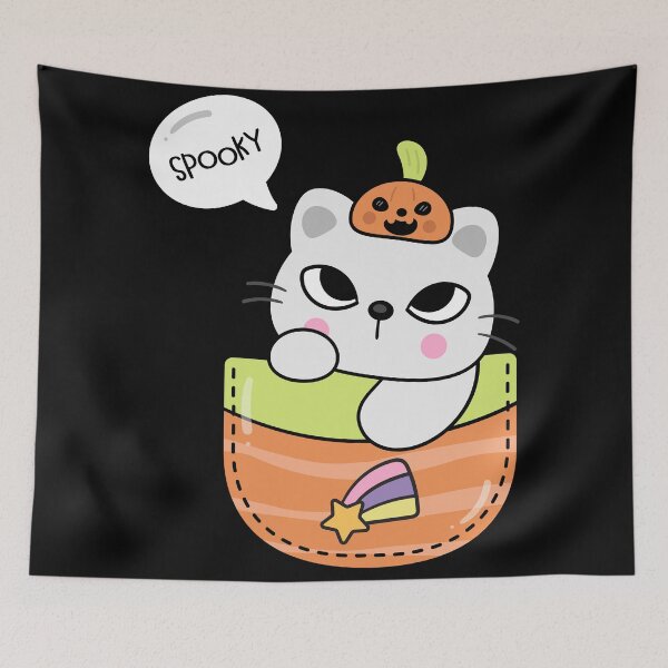 Item preview, Halloween cat in pocket with pumpkin kawaii animal designed and sold by Faissal Thomass.