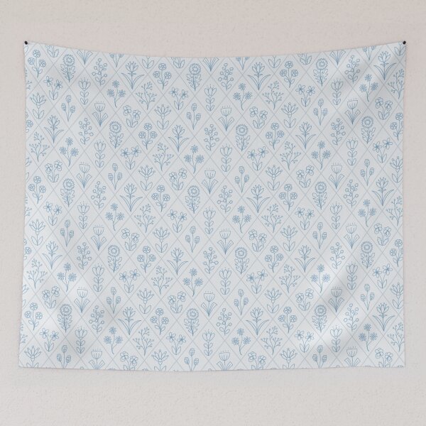 Item preview, Blue Floral Hand Drawn Aesthetic Diamond Pattern designed and sold by winterpumpkin.
