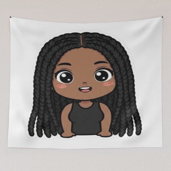 Aperçu de l'œuvre Sticker dessin animé d'une jolie fille noire avec des tresses | Illustration kawaii d'une fille afro | Adorable personnage chibi créée et vendue par FernandsOficial.