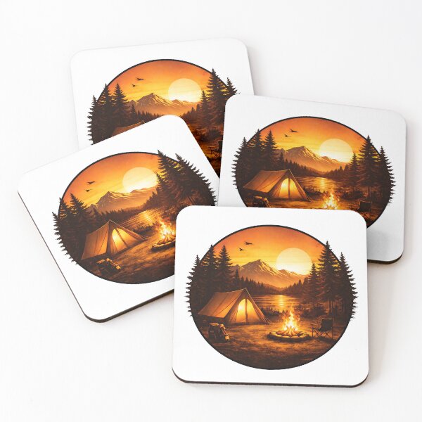 Item preview, Mountain Camping Sunset Scene – Cozy Campfire Tent Lake Landscape, Wilderness Adventure Nature Art, Golden Hour Forest Design designed and sold by Digital Culture Studio.