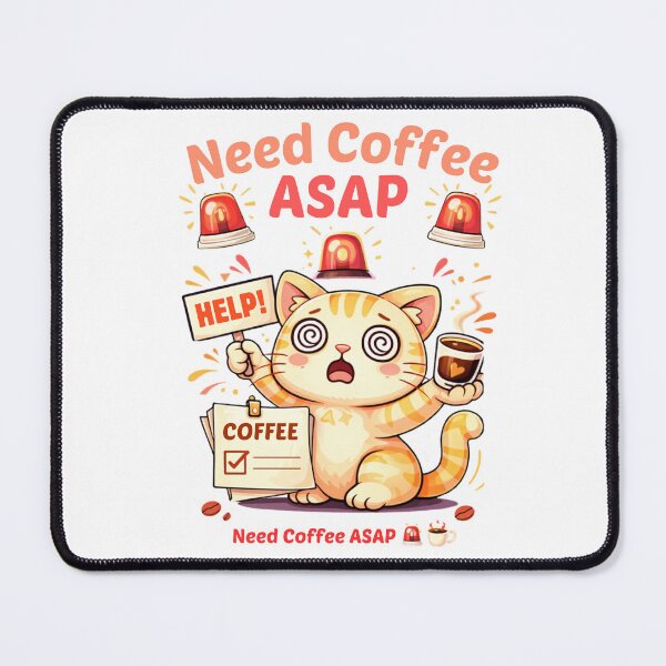 Item preview, Need Coffee ASAP ? | Funny Overwhelmed Cat | Caffeine Emergency Mode designed and sold by Kawaii Cosmos Cats.