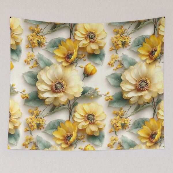 Item preview, Golden Saffron Bloom Sunny Botanical Meadow Pattern designed and sold by Nine Lives Studio.