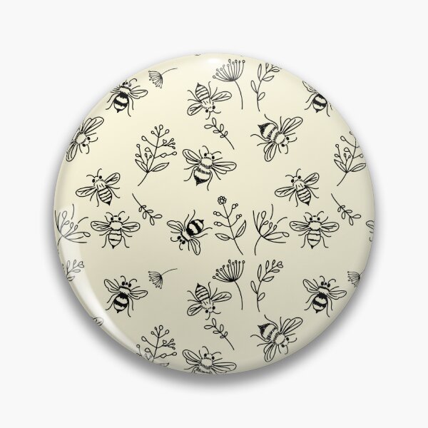 Item preview, Minimalist Bee Pattern, Neutral Floral Design, Boho Cottagecore Aesthetic, Farmhouse Nature Print, Black Line Art Bees designed and sold by Pharmkitty.