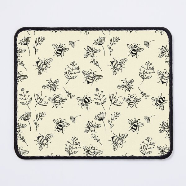 Item preview, Minimalist Bee Pattern, Neutral Floral Design, Boho Cottagecore Aesthetic, Farmhouse Nature Print, Black Line Art Bees designed and sold by Pharmkitty.
